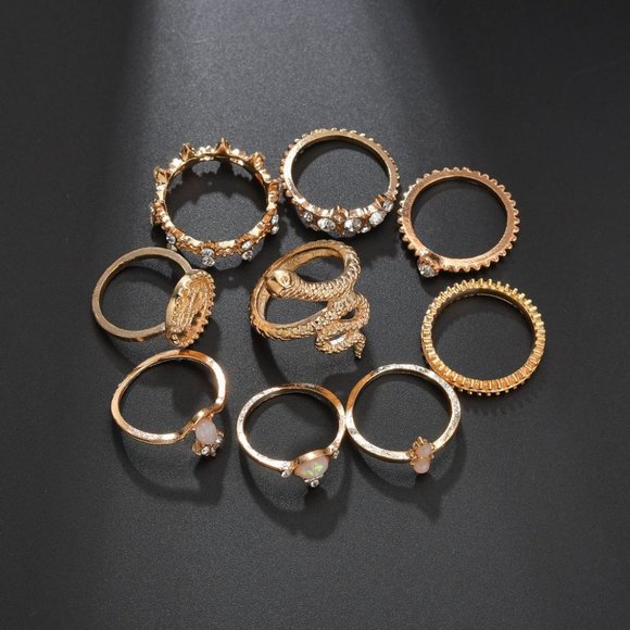 Boho Snakes Signet 9 Rings Set - Picture 4 of 5